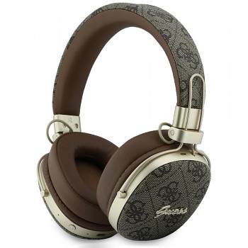 Guess bezdrátová náhlavní sluchátka Metal 4G Script Logo přes uši s Bluetooth ENC a ekologickou kůží hnědá