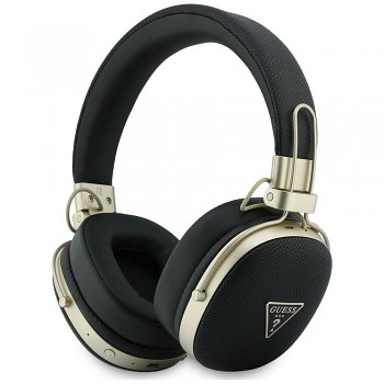 Guess bezdrátová náhlavní sluchátka Grained Triangle Logo přes uši s Bluetooth ENC a ekologickou kůží černá