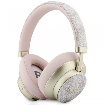 Guess bezdrátová náhlavní sluchátka 4G Gold Script Metal s Bluetooth 5.4 zabudovaným mikrofonem ENC a baterií 300 mAh z PU růžová