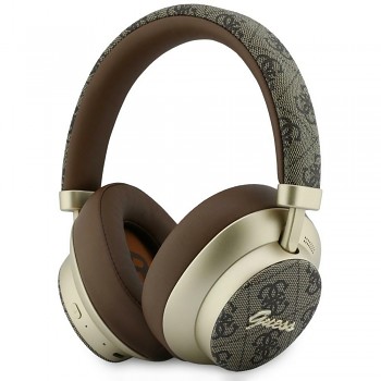 Guess bezdrátová náhlavní sluchátka 4G Gold Script Metal s Bluetooth 5.4 zabudovaným mikrofonem ENC a baterií 300 mAh hnědá