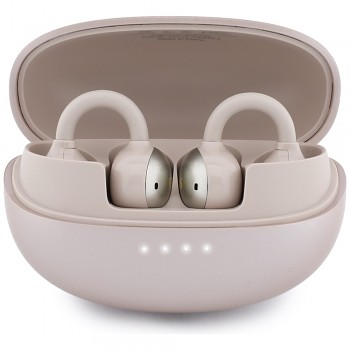 Guess bezdrátová otevřená sluchátka OWS Classic s metalickým povrchem a pokovenými prvky Bluetooth 5.4 a baterií 300 mAh růžová