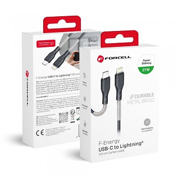 Kabel USB-C na Lightning Forcell F-Energy PD 3A 27W Carbon 1 m CB-01C černý