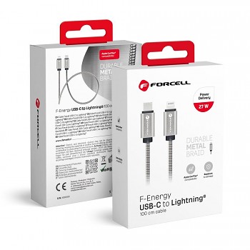 Kabel USB-C na Lightning Forcell F-Energy PD 3A 27W Metal 1 m C238 stříbrný