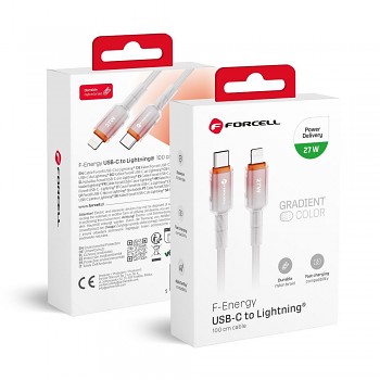 Kabel USB-C na Lightning Forcell F-Energy PD 3A 27W Gradient 1 m C356 bílý