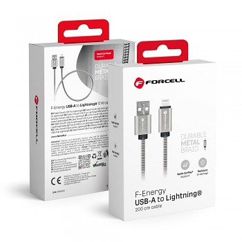 Kabel USB-A na Lightning Forcell F-Energy 2.4A 12W Metal 2 m C236 stříbrný