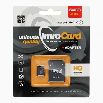IMRO paměťová karta microSD 64GB 100MB/s class 10 UHS I s adaptérem SD