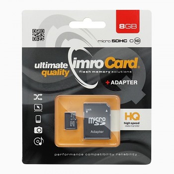 IMRO paměťová karta microSD 8GB 100MB/s class 10 UHS I s adaptérem SD