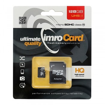 IMRO paměťová karta microSD 128GB 100MB/s class10 UHS I s adaptérem SD