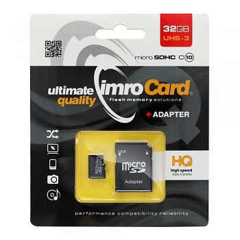 IMRO paměťová karta microSD 32GB 100MB/s class 10 UHS 3 s adaptérem SD
