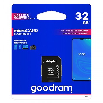 GOODRAM paměťová karta microSD 32GB 100MB/s class 10 UHS I s adaptérem SD