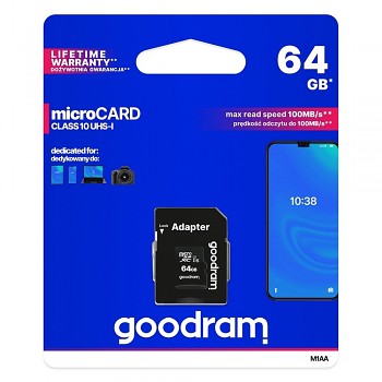 GOODRAM paměťová karta microSD 64GB 100MB/s class 10 UHS I s adaptérem SD