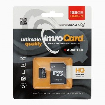 IMRO paměťová karta microSD 128GB 100MB/s class10 UHS 3 4K s adaptérem SD