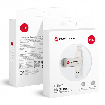 Flash disk 16GB USB 3.2 Gen 1 (USB-A/ USB-C) Forcell F-Data Metal Duo stříbrná