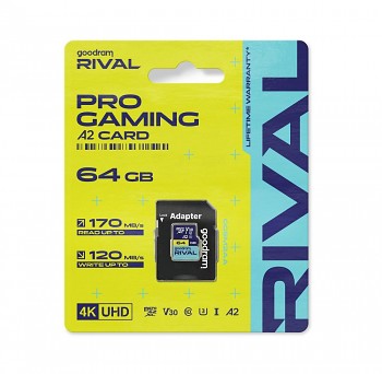 GOODRAM RIVAL paměťová karta microSD 64GB 100MB/s class 10 UHS-I V30 A2 s adaptérem SD