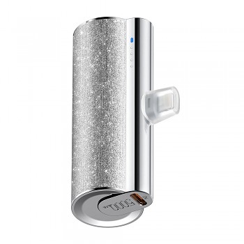 Powerbank Veger PlugOn (W0573) PD QC3.0 2.4A 12W 5000 mAh s a built-in connector USB-C stříbrná