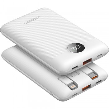 Powerbank Veger C11 (W1170) PD QC3.0 2A 22.5W 10000 mAh z s built-in USB-C cables/ Lightning bílá