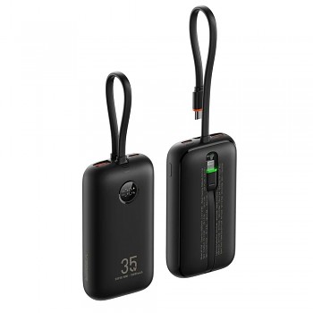 Powerbank Veger K1 (W1188) PD QC3.0 35W 10000 mAh s built-in Typ C cables/ Lightning černá
