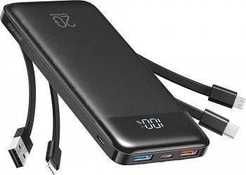 Powerbank Charmast W1148 5V 3A 10000 mAh s built-in cables USB-A/ USB-C/ Lightning/ Micro USB černá
