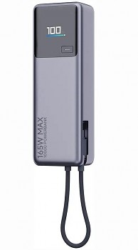 Powerbank Xiaomi 10000 mAh QC PD 165W s built-in kabel USB-C PB1165MI s LED dispaly šedá