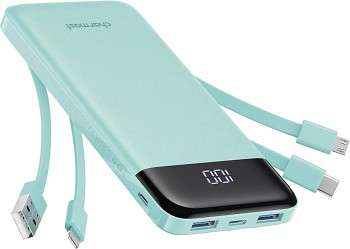 Powerbank 5V 3A 10000 mAh s built-in cables USB-A/ USB-C/ Lightning/ Micro USB Charmast W1148 zelená