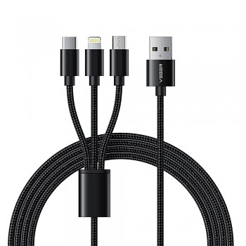 Kabel 3in1 USB-A na Lightning/ Typ C/ Micro USB VEGER 2.4A 18W V303 1.2 m černý