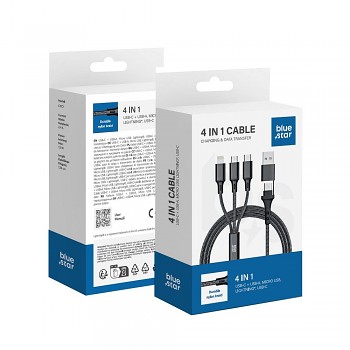 Kabel 4in1 USB-C/ USB-A do Micro USB/ Lightning/ USB-C Blue Star 2.4A 12W Cafule 1.2 m C172 černý