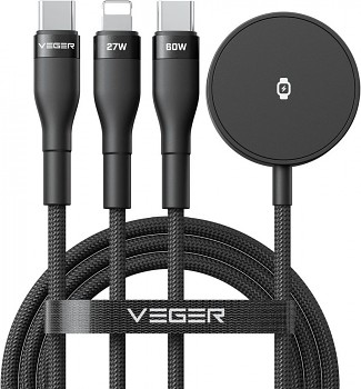 Kabel 3in1 USB-C na Lightning/ Typ C/ iWatch/ SAM Watch VEGER 3A 92W V730 1.5 m černý