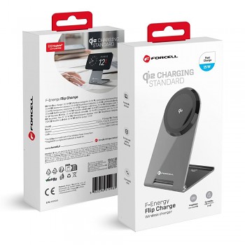 Bezdrátová nabíječka Forcell F-Energy Flip Charge USB-C Qi2 15W kompatibilní s MagSafe stříbrná 0INT