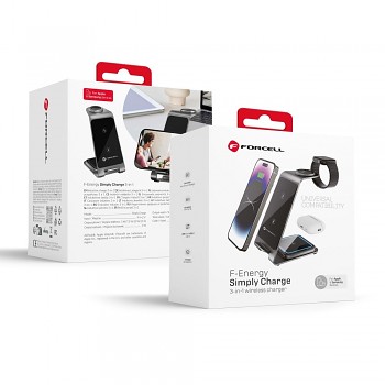 Bezdrátová nabíječka Forcell F-Energy 3in1 Simply Charge aluminium kompatibilní s Apple Watch a Samsung Watch šedá