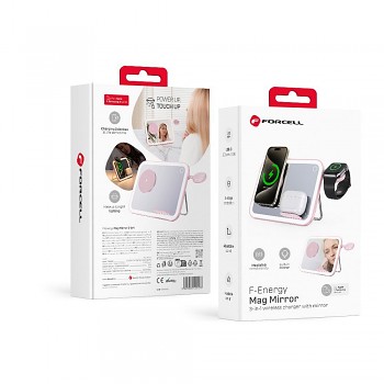 FORCELL F-ENERGY Mag Mirror 15W 3 in 1 bezdrátový nabíječka kompatibilní s MagSafe/ Apple Watch/ Samsung Watch/ Airpods růžová
