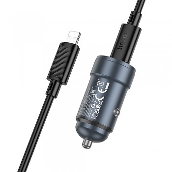 Nabíječka do auta Hoco USB-C QC3.0 PD 30W + kabel USB-C na Lightning Z57 metal šedá