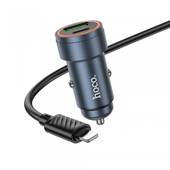 Nabíječka do auta Hoco USB-A + USB-C QC3.0 PD 30W + kabel USB-C na Lightning Z57A černá