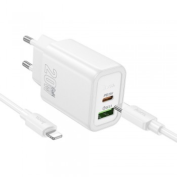 Síťová nabíječka Hoco USB-A + USB-C QC3.0 PD 3A 20W + kabel USB-C na Lightning N61 bílá