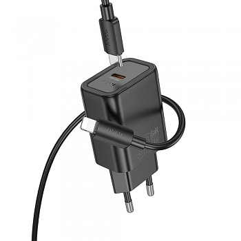 Síťová nabíječka Hoco USB-C QC PD 30W + kabel USB-C na Lightning N62 černá