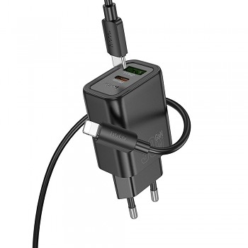 Síťová nabíječka Hoco USB-A + USB-C QC3.0 PD 3A 30W + kabel USB-C na Lightning N63 černá