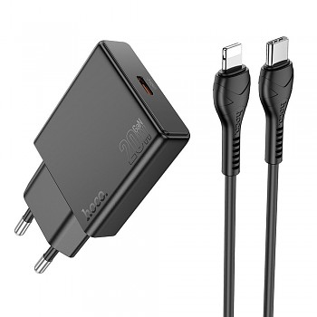 Síťová nabíječka Hoco Slim USB-C QC PD 20W + kabel USB-C na Lightning N37 černá