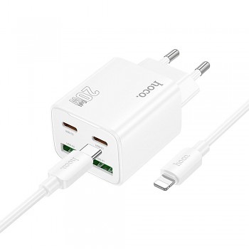Síťová nabíječka Hoco 2 x USB-C + 2 x USB-A QC3.0 PD 3A 20W + kabel USB-C na Lightning N55 bílá