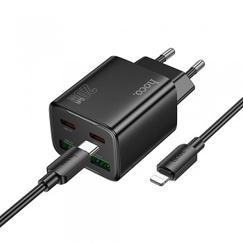 Síťová nabíječka Hoco 2 x USB-C + 2 x USB-A QC3.0 PD 3A 20W + kabel USB-C na Lightning N55 černá