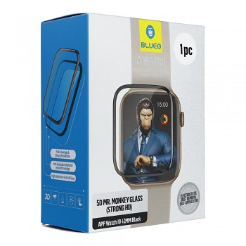 Mr. Monkey Glass ochranné tvrzené sklo 5D pro Apple Watch 10 / 11 42 mm antistatické HD černé
