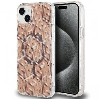 GUESS kryt pro IPHONE 15 kompatibilní s MagSafe (IML GCUBE) hnědý