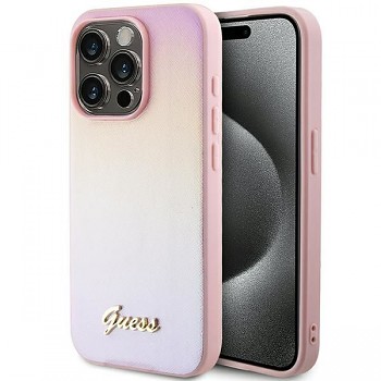 GUESS kryt pro IPHONE 14 Pro (Saffiano Iridescent Script) růžový