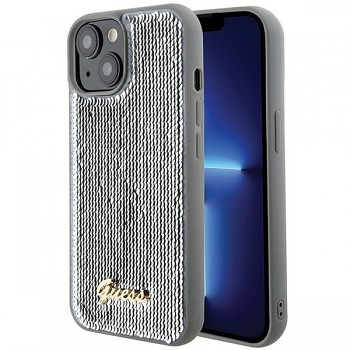GUESS kryt pro IPHONE 13 / 14 / 15 (Sequin Script Metal) stříbrný