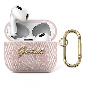 Guess pouzdro na sluchátka pro Apple AirPods 3 (4G Script Metal Collection) růžové