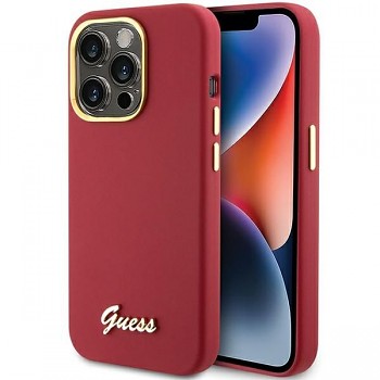 GUESS kryt pro IPHONE 15 Pro (Silicone Script Metal Logo & Frame) purpurový
