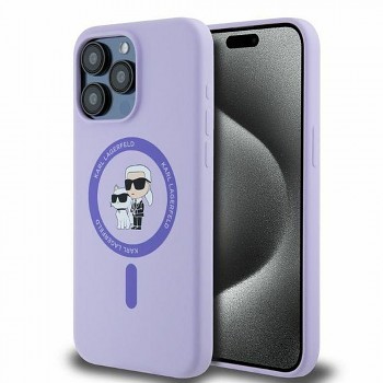 KARL LAGERFELD kryt pro IPHONE 15 Pro Max kompatibilní s MagSafe (Silicone KC Body Ring) fialový