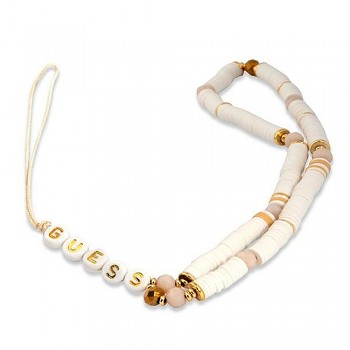 Guess popruh na telefon GUSTPEARW (Heishi Beads) bílý