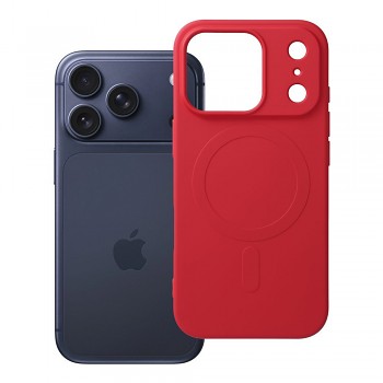 Silikonový kryt pro iPhone 17 Pro / 18 Pro s nízkým okrajem fotoaparátu Mag Cover kompatibilní s MagSafe (velký otvor) červený