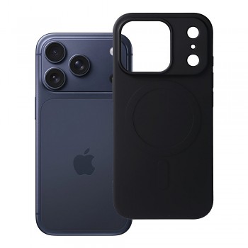 Silikonový kryt pro iPhone 17 Pro / 18 Pro s nízkým okrajem fotoaparátu Mag Cover kompatibilní s MagSafe (velký otvor) černý