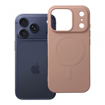 Silikonový kryt pro iPhone 17 Pro / 18 Pro s nízkým okrajem fotoaparátu Mag Cover kompatibilní s MagSafe (velký otvor) růžový
