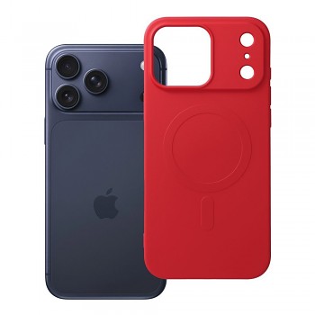 Silikonový kryt pro iPhone 17 Pro Max / 18 Pro Max s nízkým okrajem fotoaparátu Mag Cover kompatibilní s MagSafe (velký otvor) červený